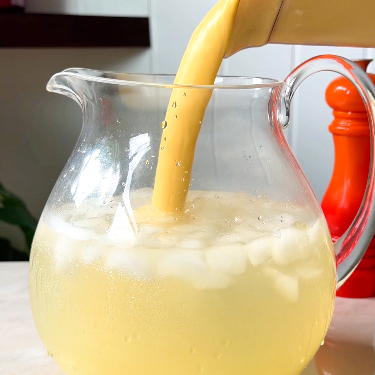 Add the mango mixture to the lemon water!