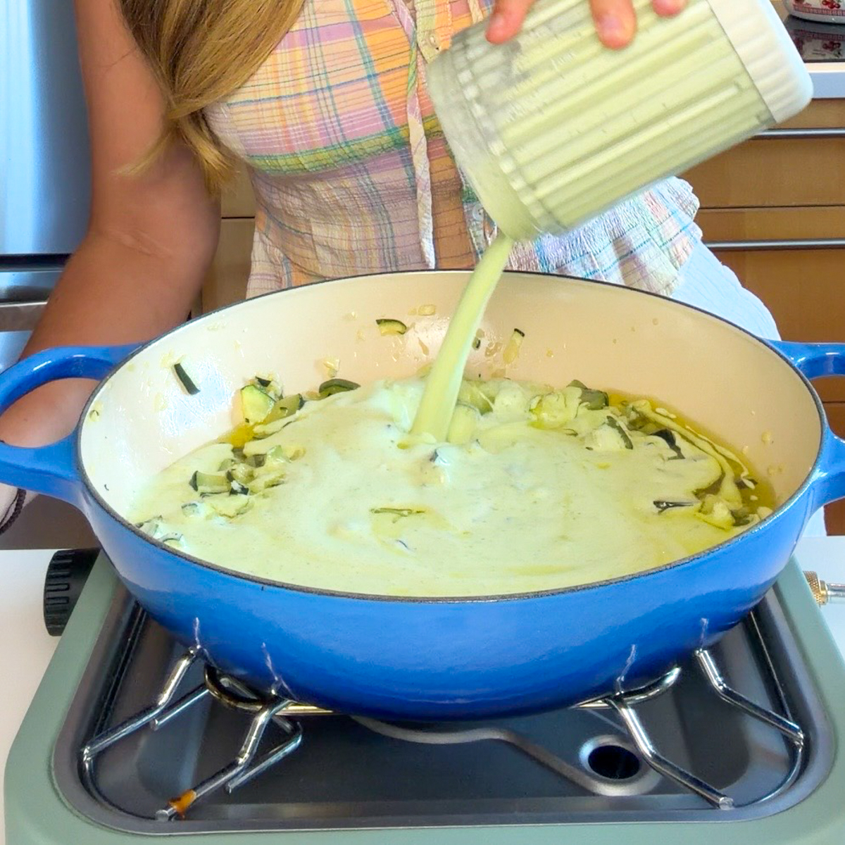 Blend half of the veggies, & add the sauce back into the pan!