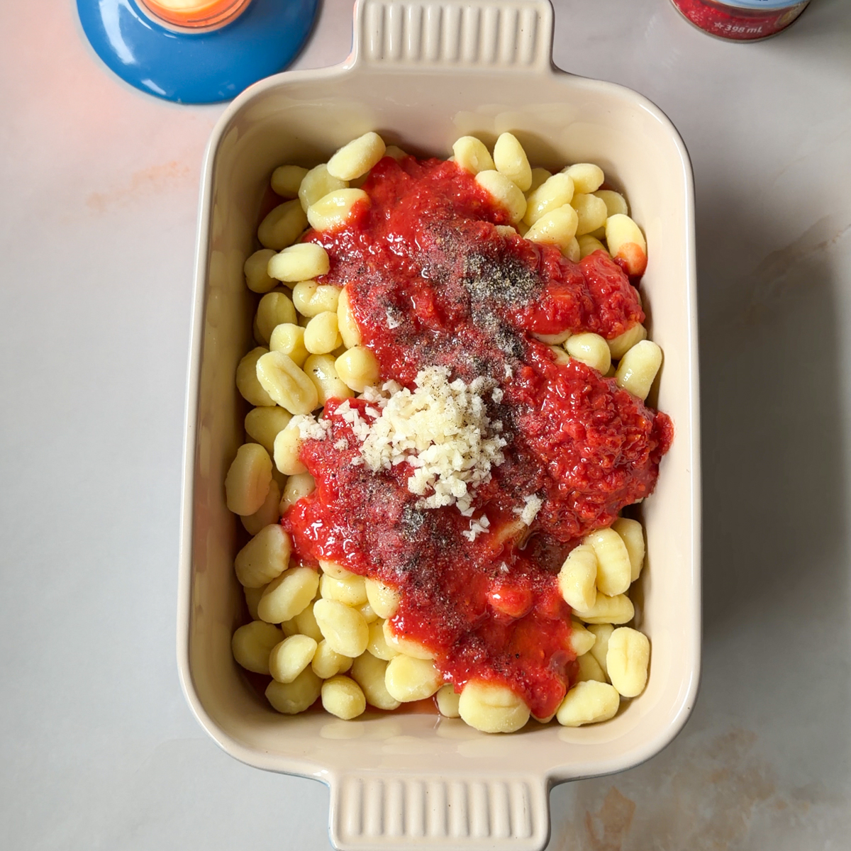 Add everything to a baking dish & mix!