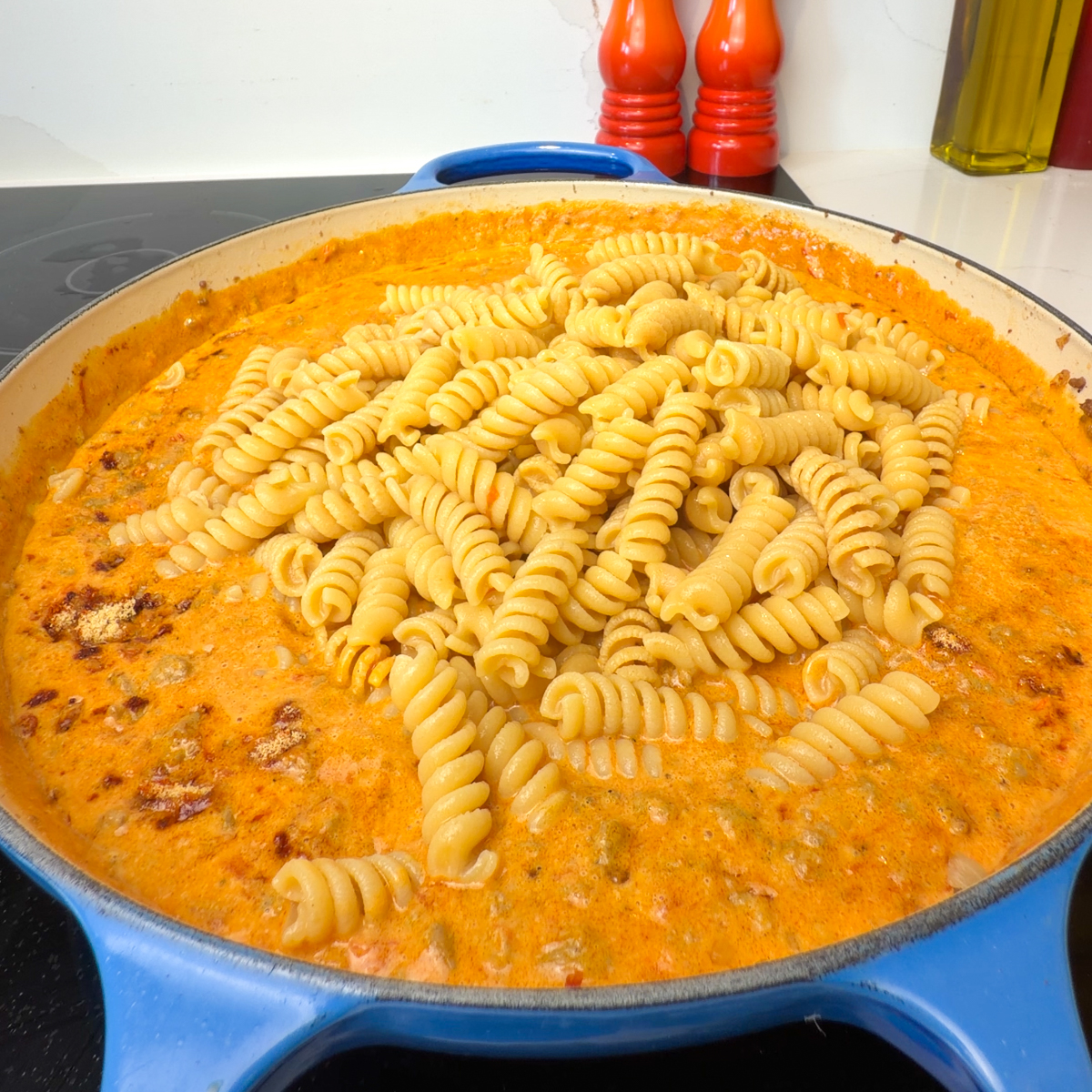 Add in the pasta & mix it in!