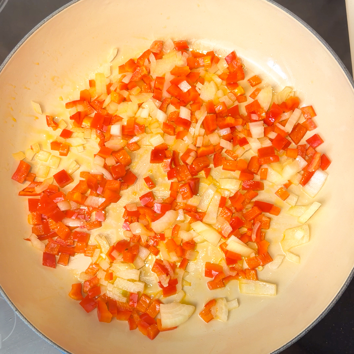 Saute the diced red pepper & onion!